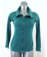 Garage Women&#39;s Medium Fitted Green Cotton Blend Mock Full Zip Up Jacket - $12.86