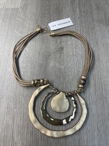 NWT St. Thomas Gold Plate Pendant Leather Chain Necklace Statement Jewel... - $9.89
