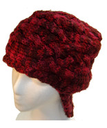 Deep Red Hand Knit Hat with neck flap - $25.00