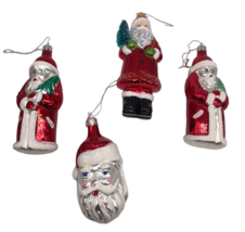 Santa Claus Christmas Ornaments Mercury Glass Set Lot 4 Made in Poland - £51.95 GBP