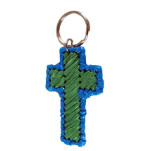 Blue and Green Plarn Cross Key Ring - $7.00