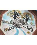 Ceramic Hanging Plate Hand Painted Folk Art Country Scene 12&quot; Diameter - £15.25 GBP