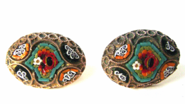 Vintage Micro Mosaic Florentine Oval Screw Back Earrings Italy 1940&#39;s  - £21.57 GBP