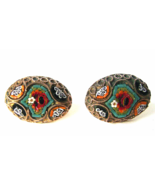 Vintage Micro Mosaic Florentine Oval Screw Back Earrings Italy 1940&#39;s  - £21.71 GBP