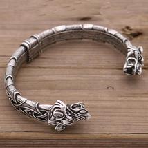 Wolf Head Womens Mens Cuff Bangle Viking Bracelet Trinity Knot Amulet Norse Viki - £17.00 GBP