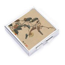PILL BOX 4 Grid square japan art bird on tree Stash Metal Case Holder - $15.90
