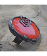 Orange glass ring adjustable ring stained glass  ring  retro charms  fus... - $36.00