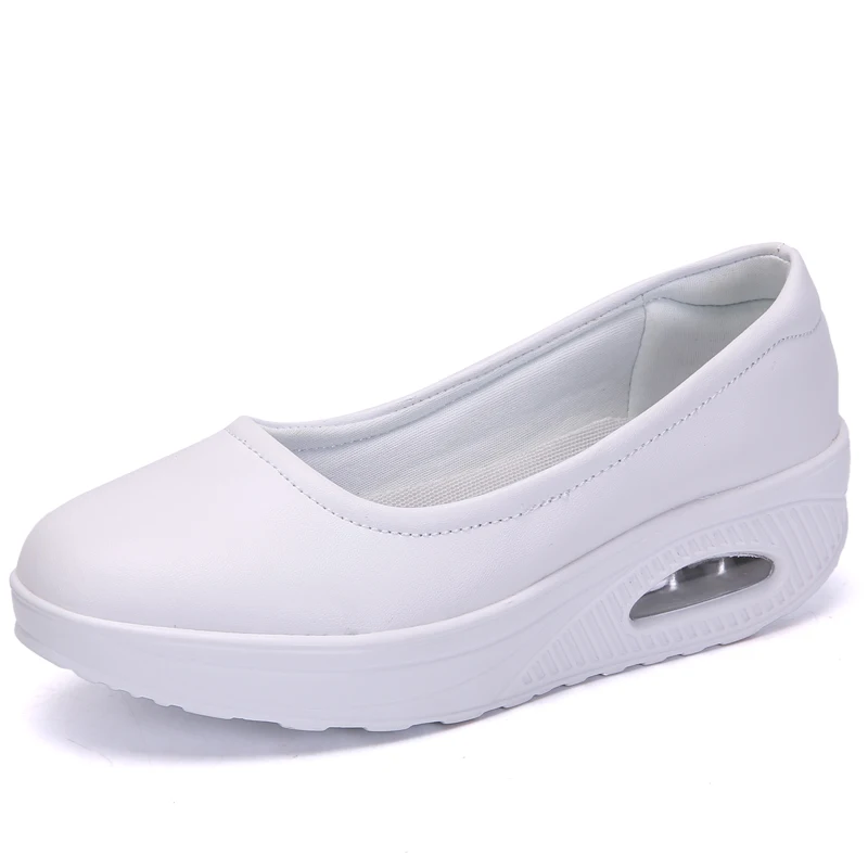 Women Nurse Flats Shoes PU Leather Slip On Moccains Ladies Round Toe White Loafe - £34.77 GBP