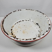 Primitive Farmhouse Enamel Wash Basin Bowl 16x4.5 Inch Large Rusty Rustic - $60.60 CAD