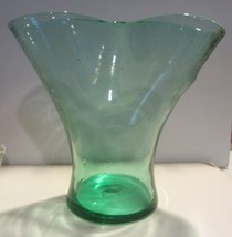 Vintage Blenko Teal blue Pinched  Hand Blown Vase - £41.11 GBP