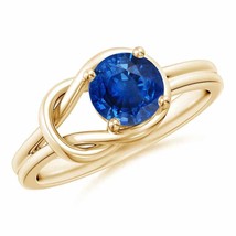 Authenticity Guarantee 
Solitaire Blue Sapphire Infinity Knot Ring in 14K Yel... - £1,398.91 GBP