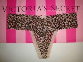 New Victoria&#39;s Secret The Lacie LACE-UP Thong Panty Cheetah Size L - £10.27 GBP