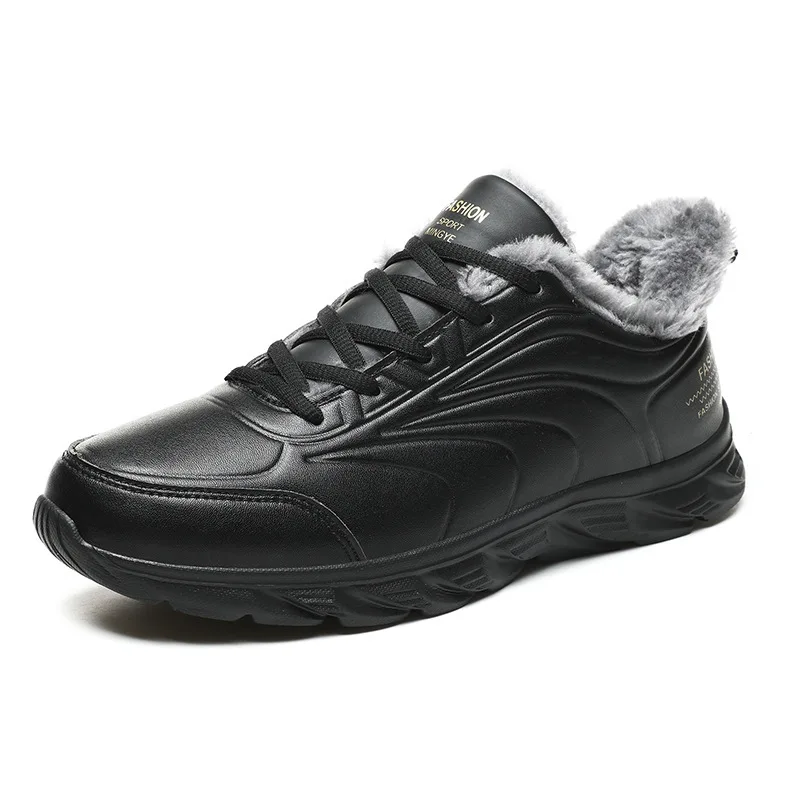 Es men winter plush casual shoes leather warm lace up black men sneakers desinger shoes thumb200
