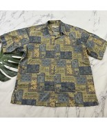 Tori Richard Mens Block Print Hawaiian Shirt Size XL Tan Blue Palms Beac... - $29.69