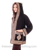 VTG 40s–60s Ethnic Hooded Coat M L Black Silver Braid Trim Gypsy Steampu... - $113.85
