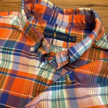 Polo Ralph Lauren Mens L Button Up Orange Blue Preppy Plaid Flesh Pony W... - $19.49