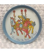 Carousel Horses Collectible Round Vtg 89 Tin Tray Love Makes the World G... - $14.95