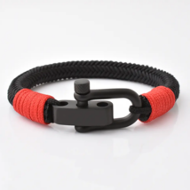 Stylish Paracord Adjustable Bracelet Men Women 19-21cm Black Red - £10.16 GBP