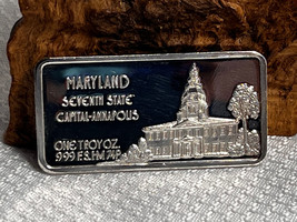 The Hamilton Mint .999 Sterling Silver One Troy Ounce Maryland State Ingot - $79.95