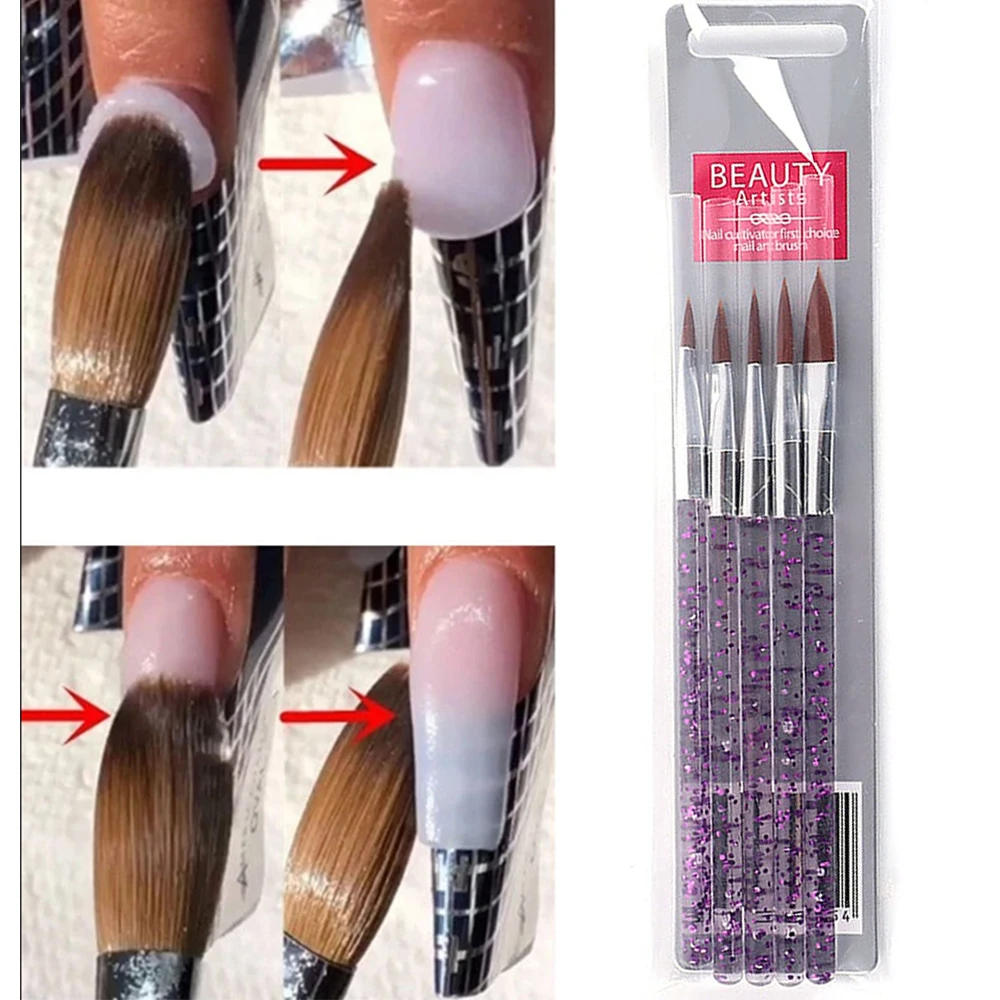 5Pcs Glitter Handle Nail Art Brush 10/13/15/17/19mm Writing Skill for Acrylic - £6.95 GBP+