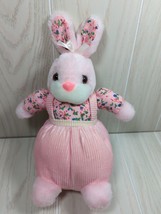 Soft Things vintage plush pink bunny rabbit floral top ears corduroy overalls - $19.79