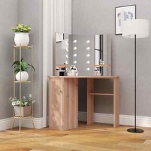 Modern Wooden Corner Dressing Vanity Table Makeup Desk Dresser LED Lights Mirror - £170.53 GBP+