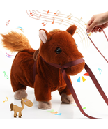 Walking Horse Toy Calls Tail Wagging Interactive Plush Gift Walk with Leash - $535.73 MXN