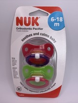 NUK Latex Orthodontic Pacifiers Size 6-18 m Pink Green 2 Pacifiers - £17.69 GBP
