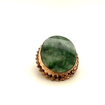 Vintage Signed 12K Gold Filled Oval Green Jade Stone Designer Brooch Pendant - £30.86 GBP