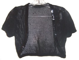 Black Crocheted Netted Cropped Bolero Shrug Jacket with Black Sequins On... - £21.15 GBP