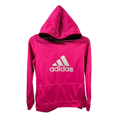 Primary image for Adidas Girls Hoodie Pink Pullover Pockets Long Sleeve Spellout Side Slits L/14