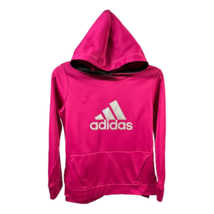 Adidas Girls Hoodie Pink Pullover Pockets Long Sleeve Spellout Side Slits L/14 - $18.99