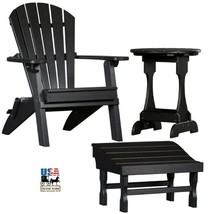 3pc 4 SEASON PATIO SET - Folding BLACK Adirondack Chair Ottoman &amp; Candy ... - £652.26 GBP