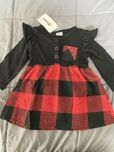 PatPat Baby Girls Black Long Sleeve Christmas Red Plaid Dress Size 9-12mo - £17.04 GBP