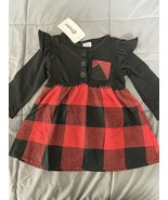 PatPat Baby Girls Black Long Sleeve Christmas Red Plaid Dress Size 9-12mo - $20.99