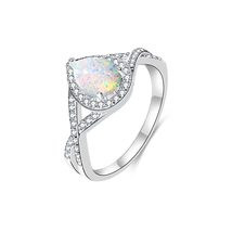 925 Silver Pear Opal Elegant Ring with Diamonds - $39.90