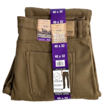 Weatherproof Vintage Men Fleece Lined Pant Stretch Wheat Brown 40x32 - £15.88 GBP
