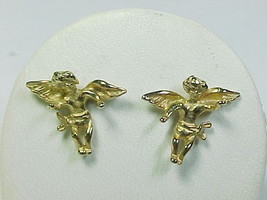 CHERUB ANGEL Vintage EARRINGS in Yellow Gold VERMEIL on STERLING SILVER - £34.10 GBP