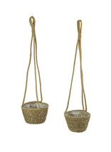 Set of 2 Woven Natural Jute Rope Hanging Planters With Clear Plastic Liners - £23.45 GBP