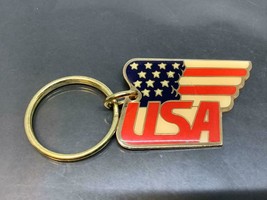 Vintage Winged AMERICAN FLAG Keyring USA Enamel Keychain DRAPEAU Ailé Po... - £8.60 GBP