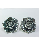 DESIGNER Dimensional ROSE STERLING EARRINGS - 1 1/4 inches and 13 grams ... - £58.97 GBP