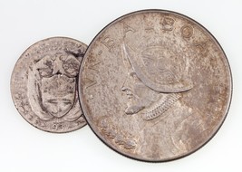 1931 Panama 1/4 Balboa &amp; Balboa Lot of 2 Silver Coins  KM# 11.1, 13 - £58.66 GBP