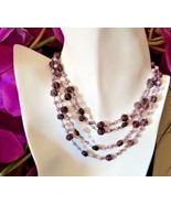 Art Deco Amethyst Color Molded Flower Glass Beads Flapper Necklace 54&quot; A... - £38.03 GBP
