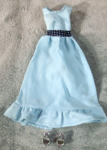 Barbie Doll Clothes Long Blue Dress and Silver Shoes - £6.30 GBP