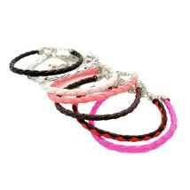 7 FAUX LEATHER BRACELETS Fun Vinyl Braided Cord Bracelet Black Pink Whit... - $3.95