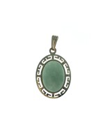 14K Yellow Gold Green Jade Cabachon Pendant Greek Key 3 grams - £171.93 GBP