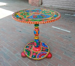 Pakistani Truck Art Style Decor. Round Coffee Table Handpainted Ethnic S... - £237.02 GBP