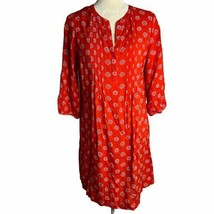 Old Navy Pullover Floral Split V Dress S Red Pin Tucks Buttons - £14.55 GBP