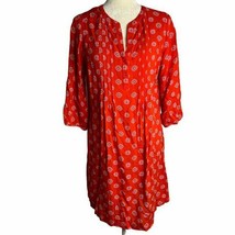 Old Navy Pullover Floral Split V Dress S Red Pin Tucks Buttons - £14.82 GBP