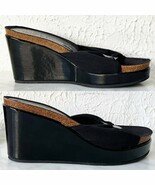 Donald J Pliner Black Slip On Wedge Sandal-Fabric &amp; Patent Leather-Women... - $903.42 MXN